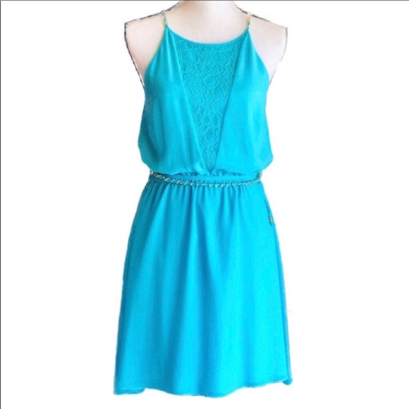 bebe Aqua Blue Sleeveless Midi Belted Dress M - Picture 7 of 7